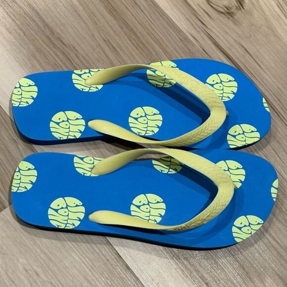 NEW Billabong Blue Yellow Flip Flops Women’s 8-9 - Picture 1 of 3